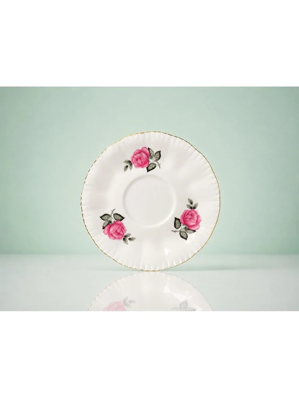 England Vintage 1960s Orphan Saucer Pink Roses Gold Trim, 5” FREE SHIPPING